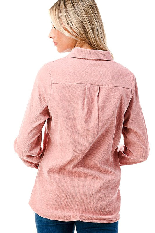 Corduroy Button Down Shirt-Sweater-Luna-Three Birdies Boutique, Women's Fashion Boutique Located in Kearney, MO