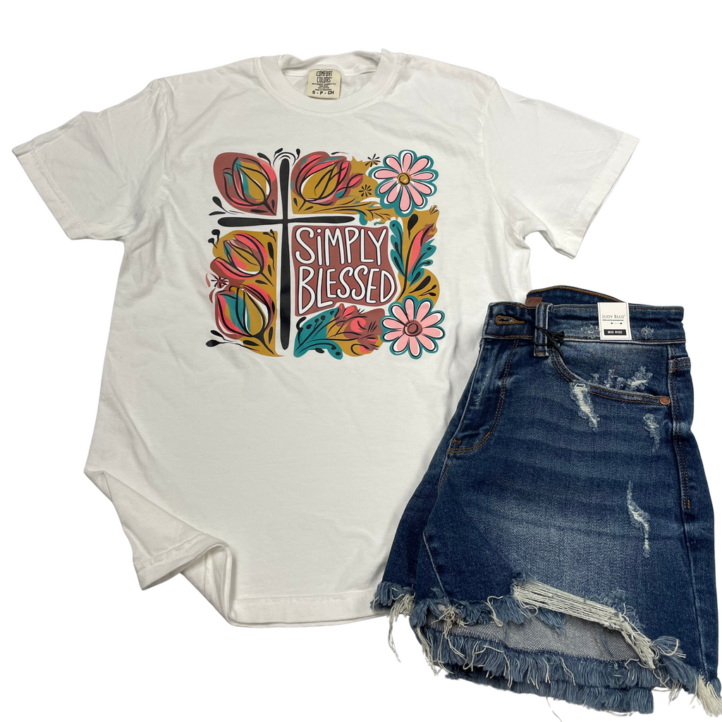 Simply Blessed Graphic Tee-Graphic Tees-Tres Birdos Graphic Tees-Three Birdies Boutique, Women's Fashion Boutique Located in Kearney, MO
