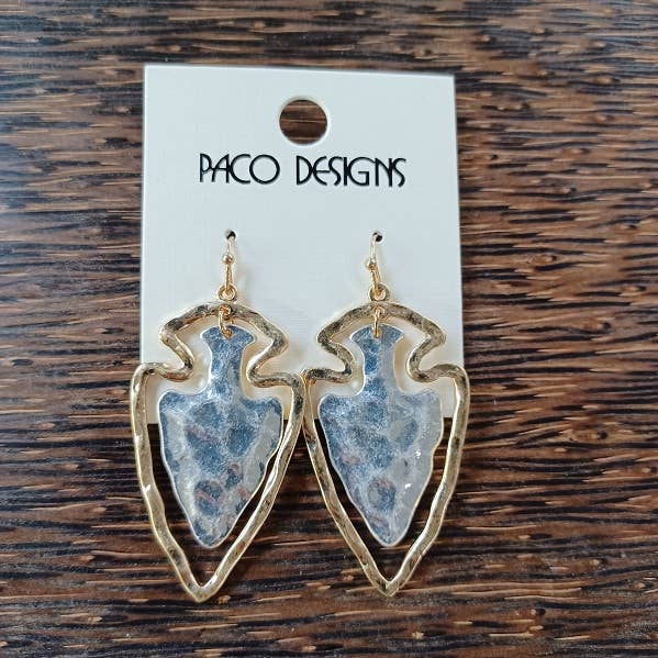 Hammered Two Tone Arrowhead Earrings: Gold-Paco Designs-Three Birdies Boutique, Women's Fashion Boutique Located in Kearney, MO