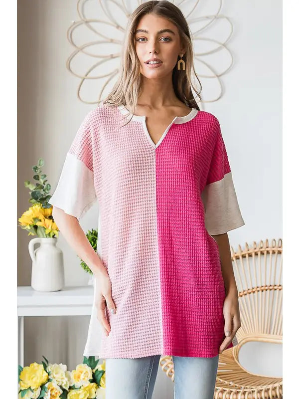 Light & Dark Pink Color Block Top-Shirts & Tops-Heimish-Three Birdies Boutique, Women's Fashion Boutique Located in Kearney, MO
