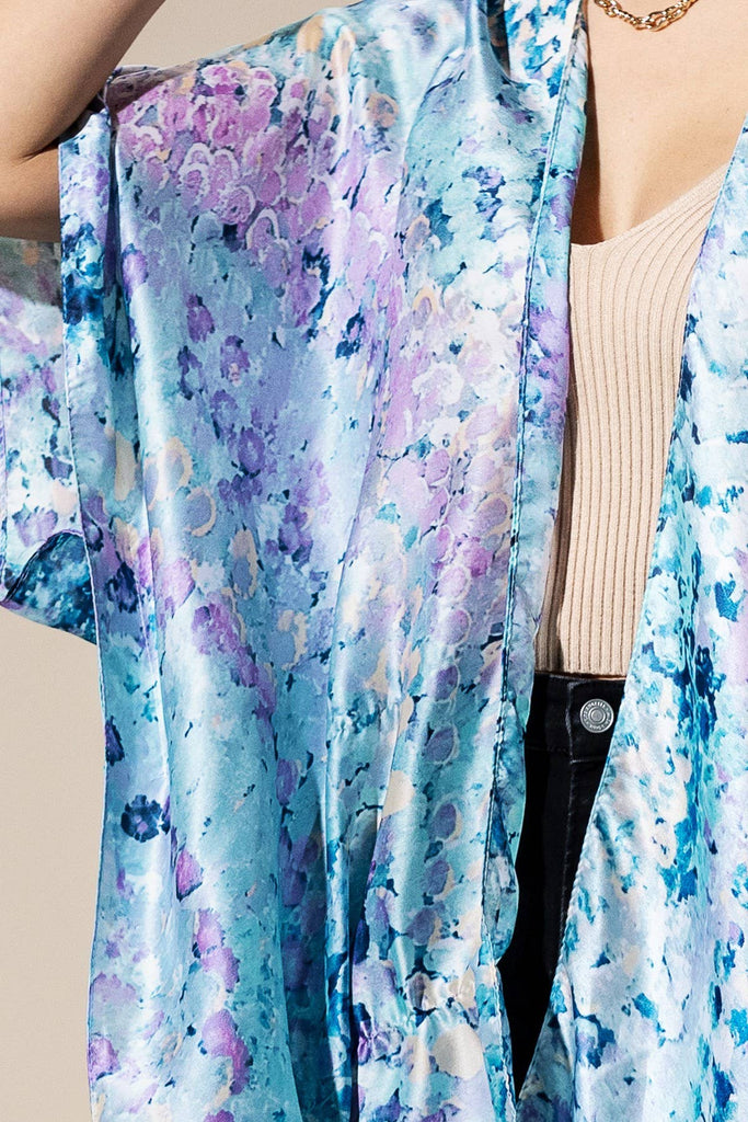 Blue Abstract Print Silky Feel Kimono-Urbanista-Three Birdies Boutique, Women's Fashion Boutique Located in Kearney, MO