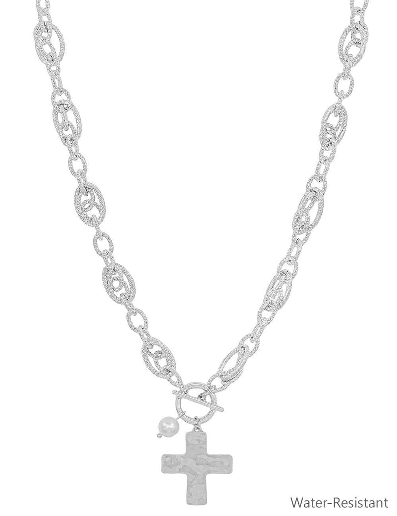Chunky Silver Linked Cross Charm Necklace-Accessories-What's Hot-Three Birdies Boutique, Women's Fashion Boutique Located in Kearney, MO