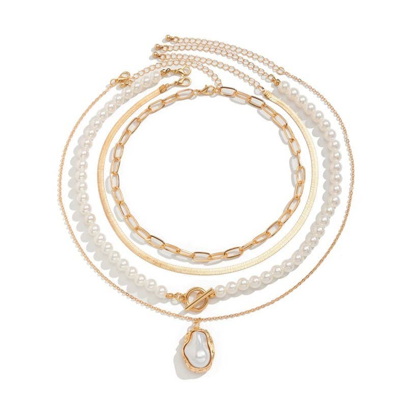 Gold Layered Pearl Necklace { product_type }}