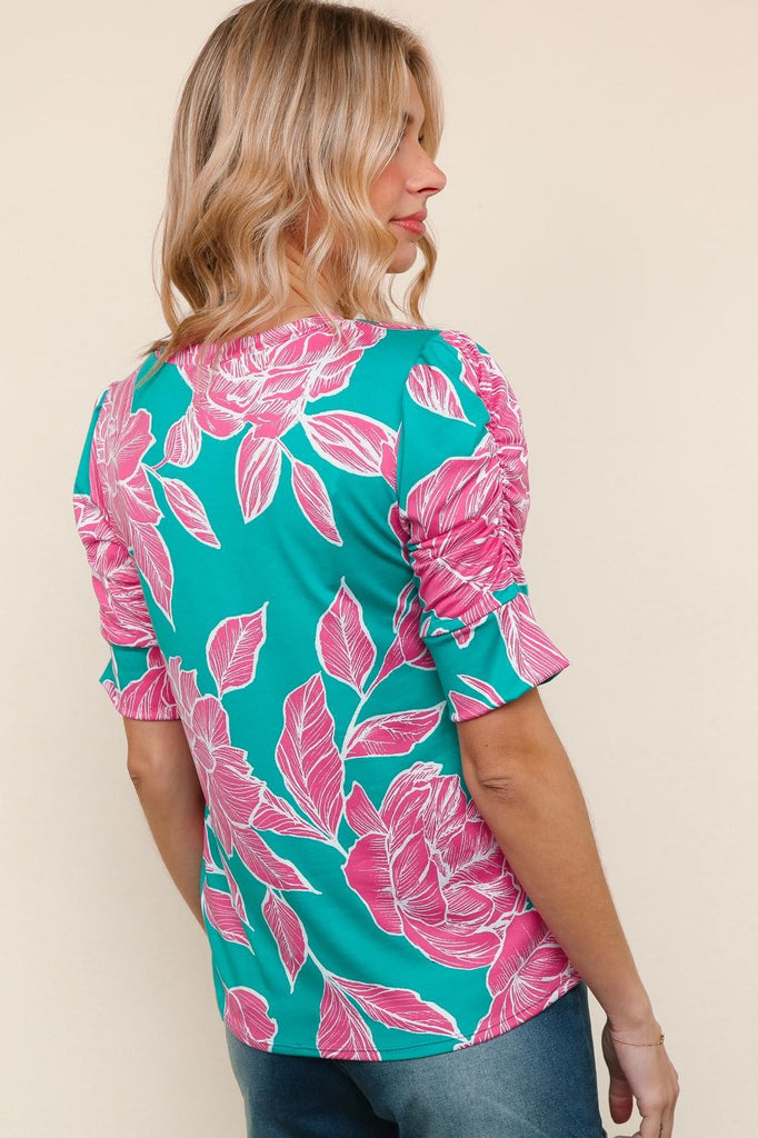 Floral Knit Top With Bubble Sleeve-Shirts & Tops-Haptics-Three Birdies Boutique, Women's Fashion Boutique Located in Kearney, MO