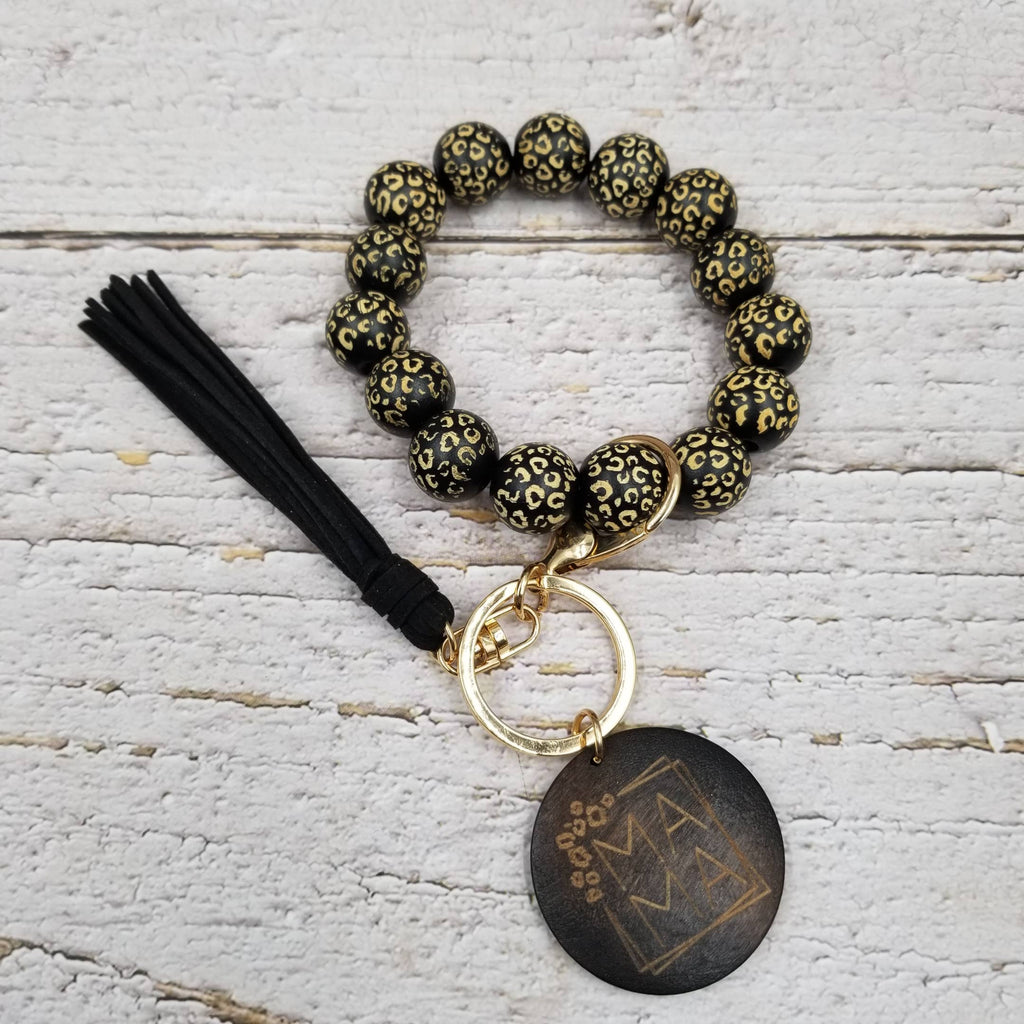 MAMA Leopard Wood Bead Bracelet Keychain: Red-Treasure Wholesale-Three Birdies Boutique, Women's Fashion Boutique Located in Kearney, MO