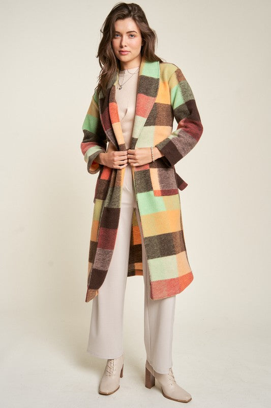 Fuzzy Checker Midi Coat-Coats-Davi&Dani-Three Birdies Boutique, Women's Fashion Boutique Located in Kearney, MO