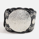 Hammered Disc Accent Faux Leather Panel Link Belt: BZG { product_type }}