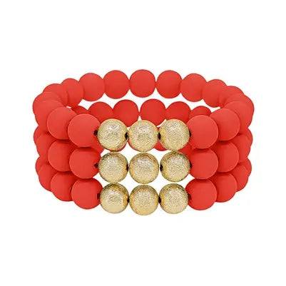 Clay and Textured Gold Beaded Stretch Bracelets-Bracelets-What's Hot-Three Birdies Boutique, Women's Fashion Boutique Located in Kearney, MO