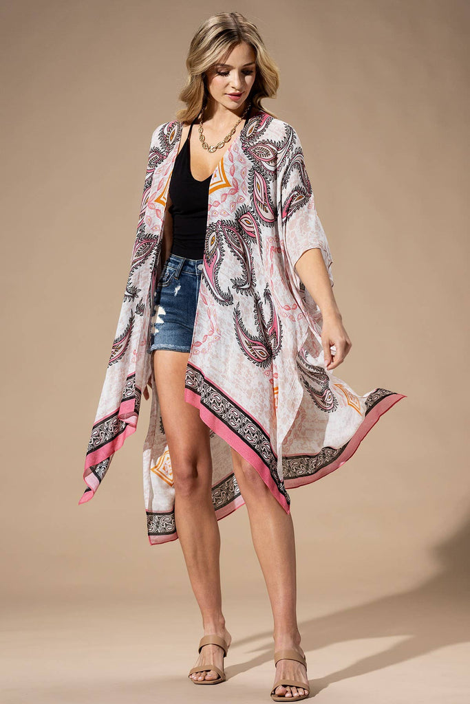 Pink Paisley Kimono-Urbanista-Three Birdies Boutique, Women's Fashion Boutique Located in Kearney, MO