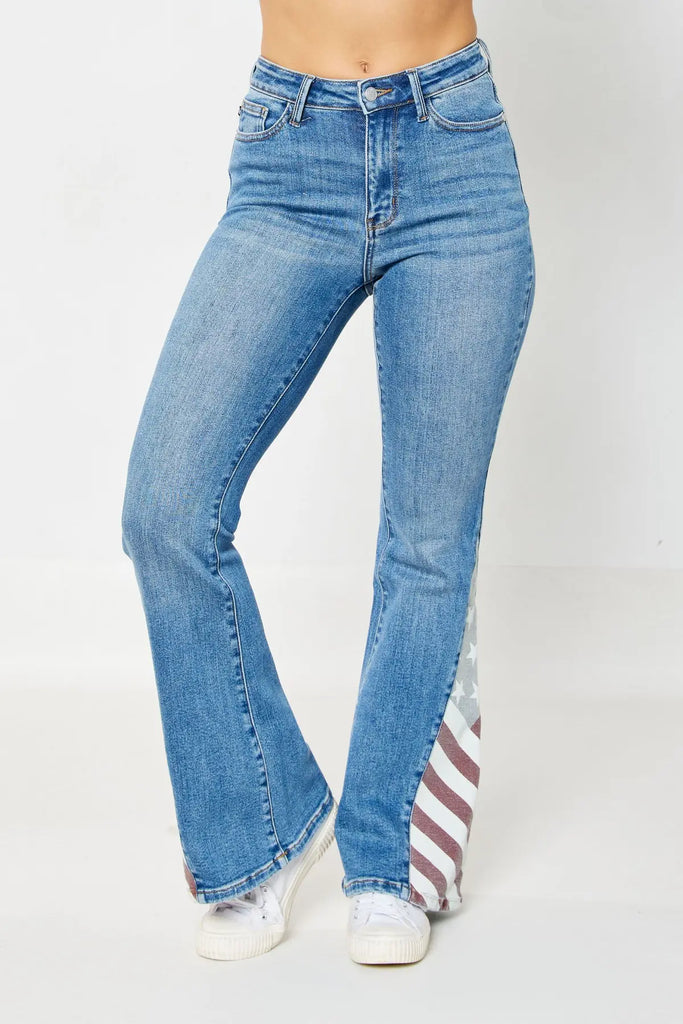 Judy Blue HW Americana Flag Flare Jeans-Denim-Judy Blue-Three Birdies Boutique, Women's Fashion Boutique Located in Kearney, MO