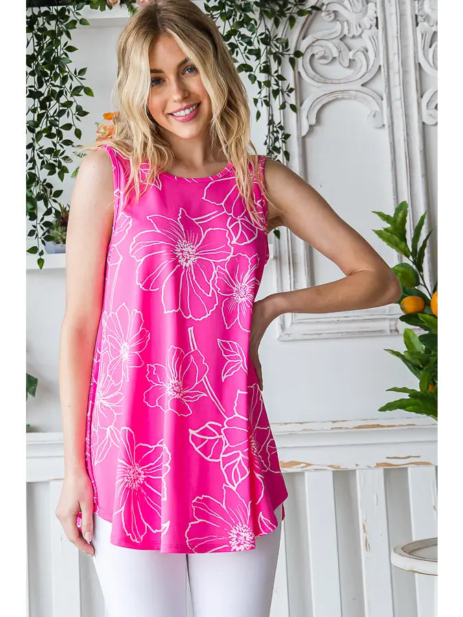 Hot Pink & Ivory Sketch Floral Top-Shirts & Tops-Heimish-Three Birdies Boutique, Women's Fashion Boutique Located in Kearney, MO