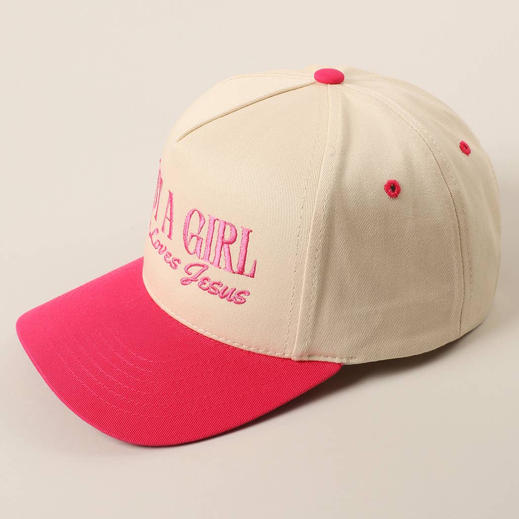 Just A Girl Who Loves Jesus Embroidery Trucker Hat: Hot Pink / ONE SIZE { product_type }}