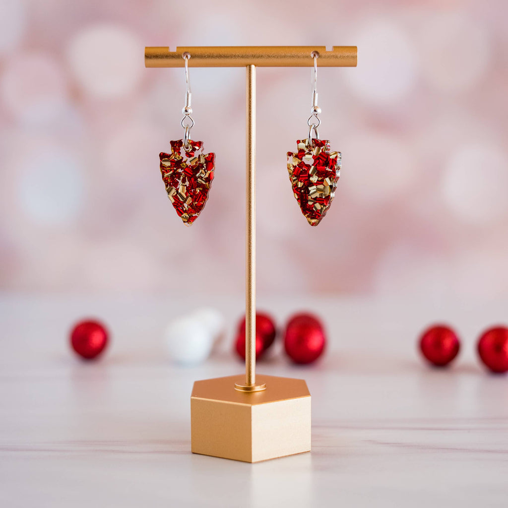 Kansas City Chiefs Petite Chunky Glitter Arrowhead Dangles-Jewelry-Stellar Gifts & Goods Wholesale-Three Birdies Boutique, Women's Fashion Boutique Located in Kearney, MO