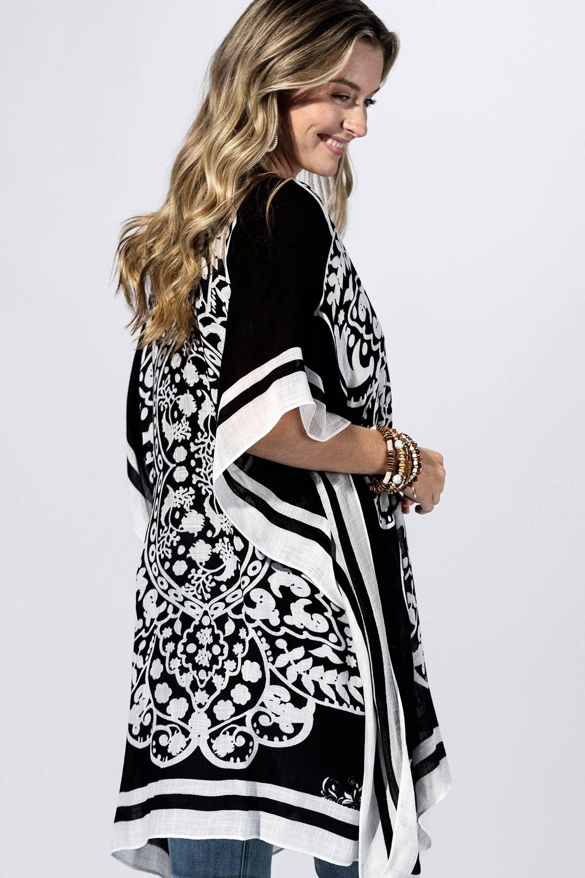 Coal Bandana Border Kimono { product_type }}
