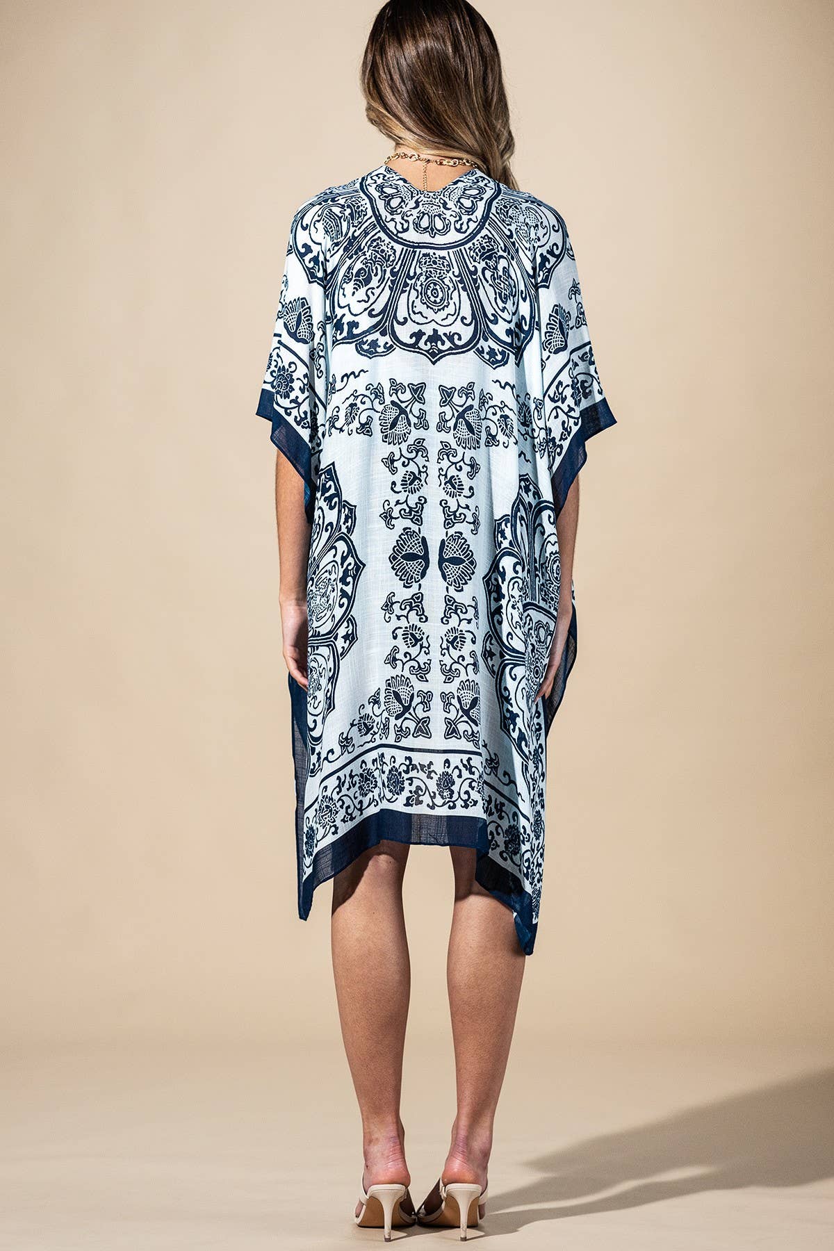 Santorini Mandala Viscose Kimono: Royal Mandala-Urbanista-Three Birdies Boutique, Women's Fashion Boutique Located in Kearney, MO