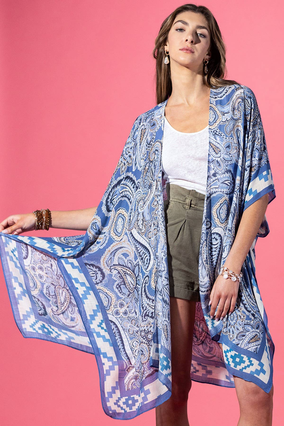 Royal Paisley Viscose Kimono: Blue Paisley-Urbanista-Three Birdies Boutique, Women's Fashion Boutique Located in Kearney, MO