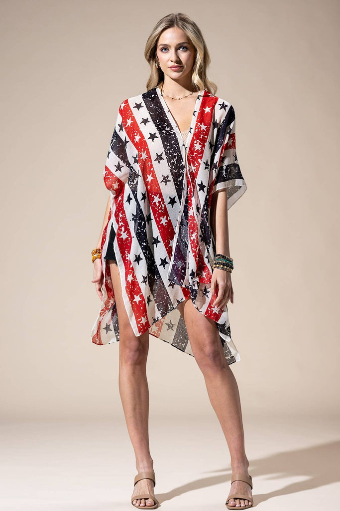 American Flag Star Print Kimono-Urbanista-Three Birdies Boutique, Women's Fashion Boutique Located in Kearney, MO