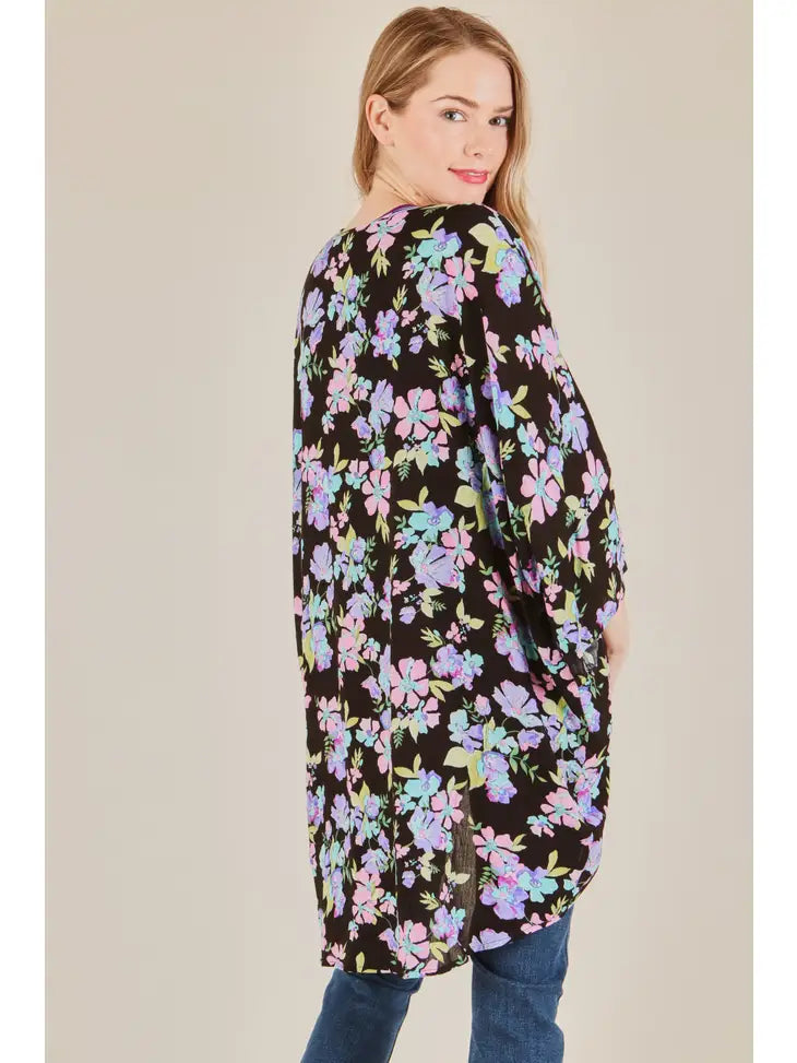 Neon Daisy Kimono-Shirts & Tops-P.S. Kate-Three Birdies Boutique, Women's Fashion Boutique Located in Kearney, MO