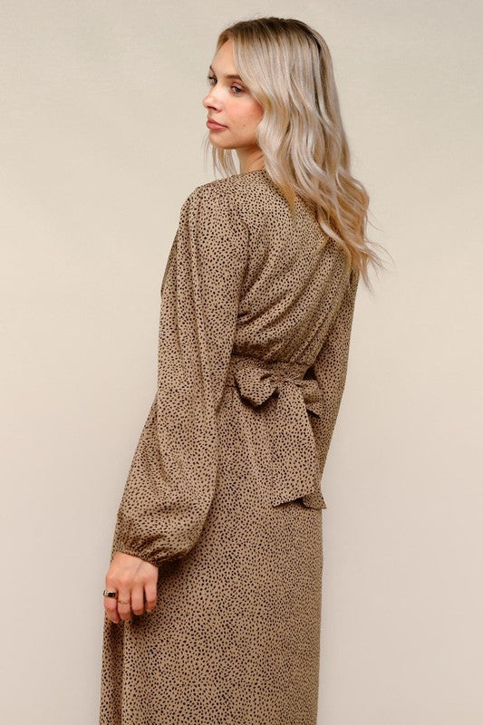 Pleated Detail Leopard Dress-Dresses-Haptics-Three Birdies Boutique, Women's Fashion Boutique Located in Kearney, MO