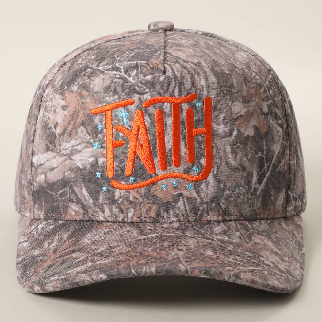 FAITH Embroidered Camo Trucker Hat: PINK CAMO / ONE SIZE { product_type }}