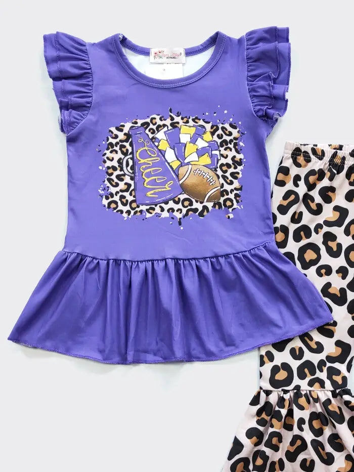 Purple & Yellow Little Girls Football Set-Two Piece Outfit-Clover Cottage-Three Birdies Boutique, Women's Fashion Boutique Located in Kearney, MO