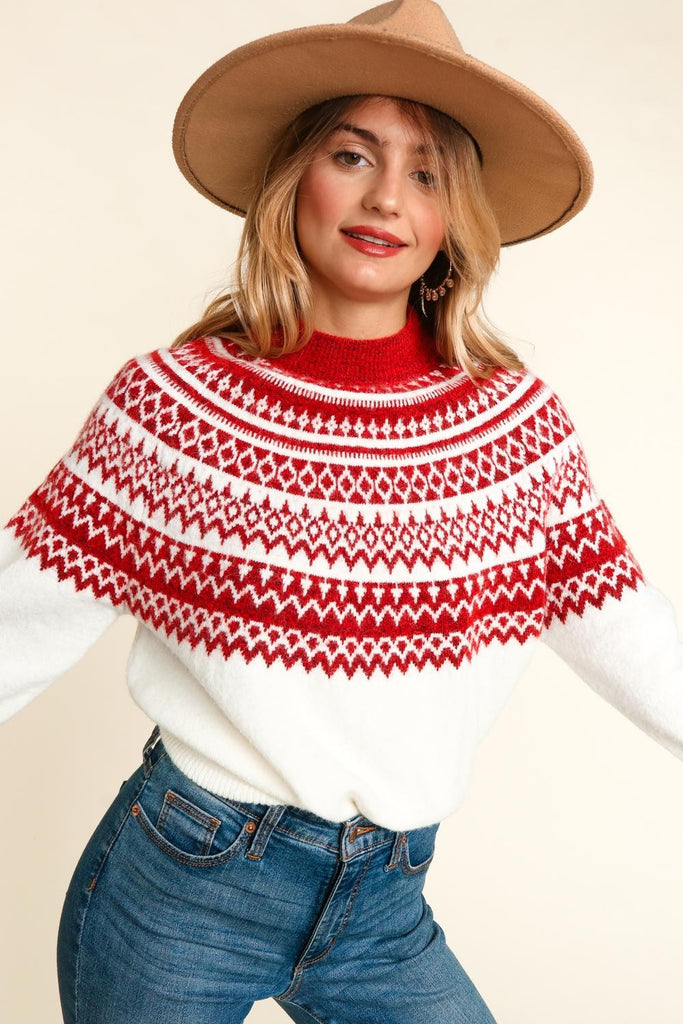 Mock Neck Bohemian Aztec Style Sweater-Sweater-Haptics by Holly Harper-Three Birdies Boutique, Women's Fashion Boutique Located in Kearney, MO