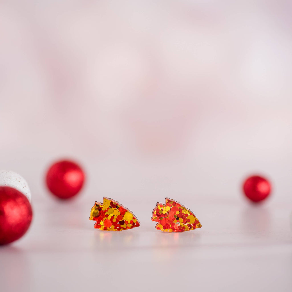 Red & Gold Confetti Arrowhead Studs Kansas City Football-Stellar Gifts & Goods Wholesale-Three Birdies Boutique, Women's Fashion Boutique Located in Kearney, MO