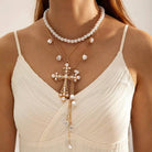 Multi-Layer Mixed Pearl Cross Y-Charm Necklace { product_type }}
