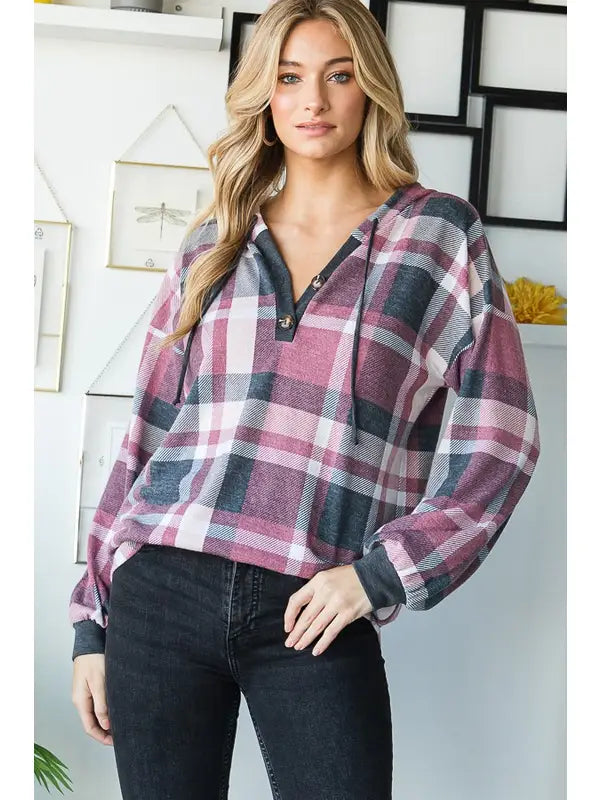 Plaid Hoodie Top-Cardigan-Heimish-Three Birdies Boutique, Women's Fashion Boutique Located in Kearney, MO