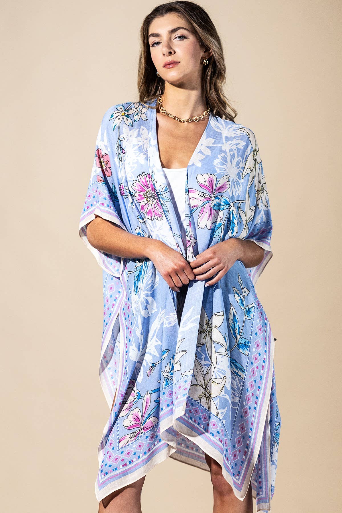 Blue Drift Viscose Kimono: PERIWINKLE-Urbanista-Three Birdies Boutique, Women's Fashion Boutique Located in Kearney, MO