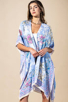 Blue Drift Viscose Kimono: PERIWINKLE-Urbanista-Three Birdies Boutique, Women's Fashion Boutique Located in Kearney, MO