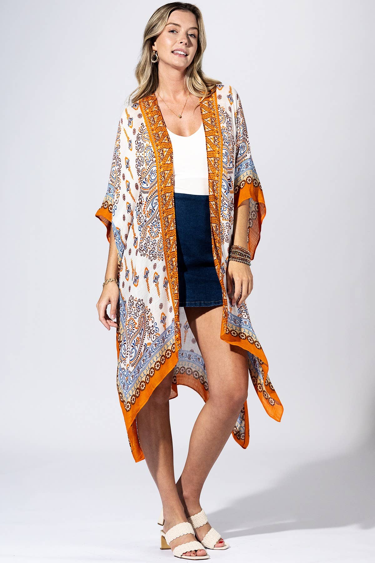 Orange Peel Paisley Border Kimono { product_type }}