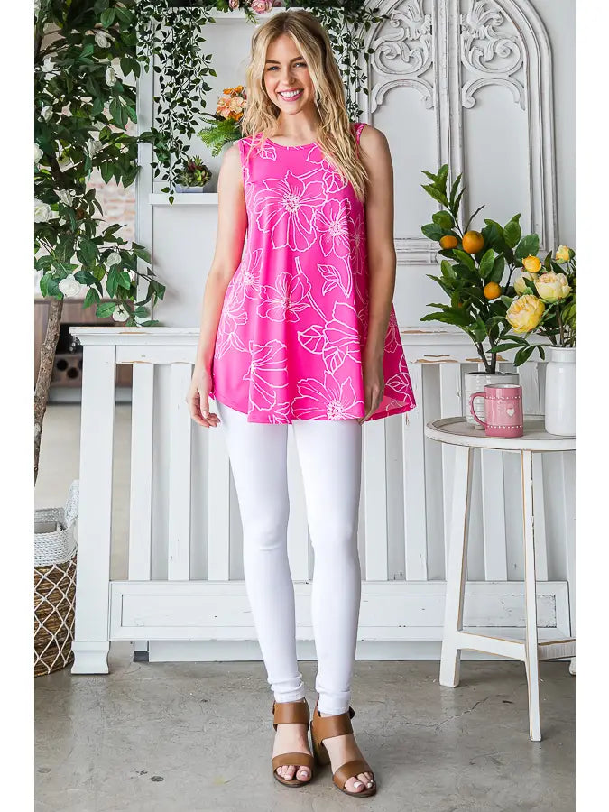 Hot Pink & Ivory Sketch Floral Top-Shirts & Tops-Heimish-Three Birdies Boutique, Women's Fashion Boutique Located in Kearney, MO