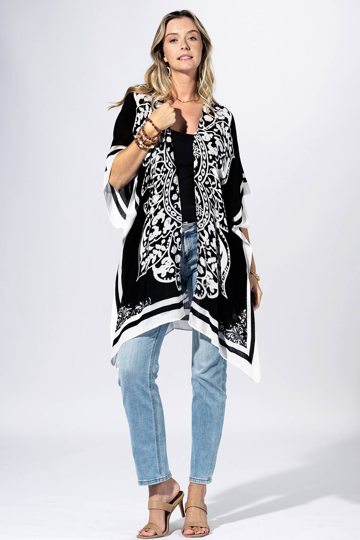 Coal Bandana Border Kimono { product_type }}