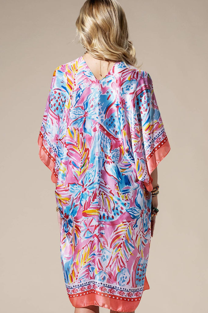 Coral Flowing Silky Feel Kimono with Flower Print-Urbanista-Three Birdies Boutique, Women's Fashion Boutique Located in Kearney, MO