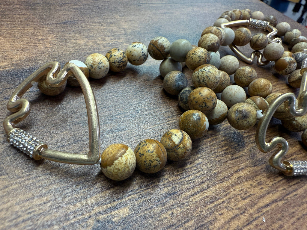 NEW! Bling Arrowhead Chunky Stone Stretch Bracelet: Map Jasper-Paco Designs-Three Birdies Boutique, Women's Fashion Boutique Located in Kearney, MO