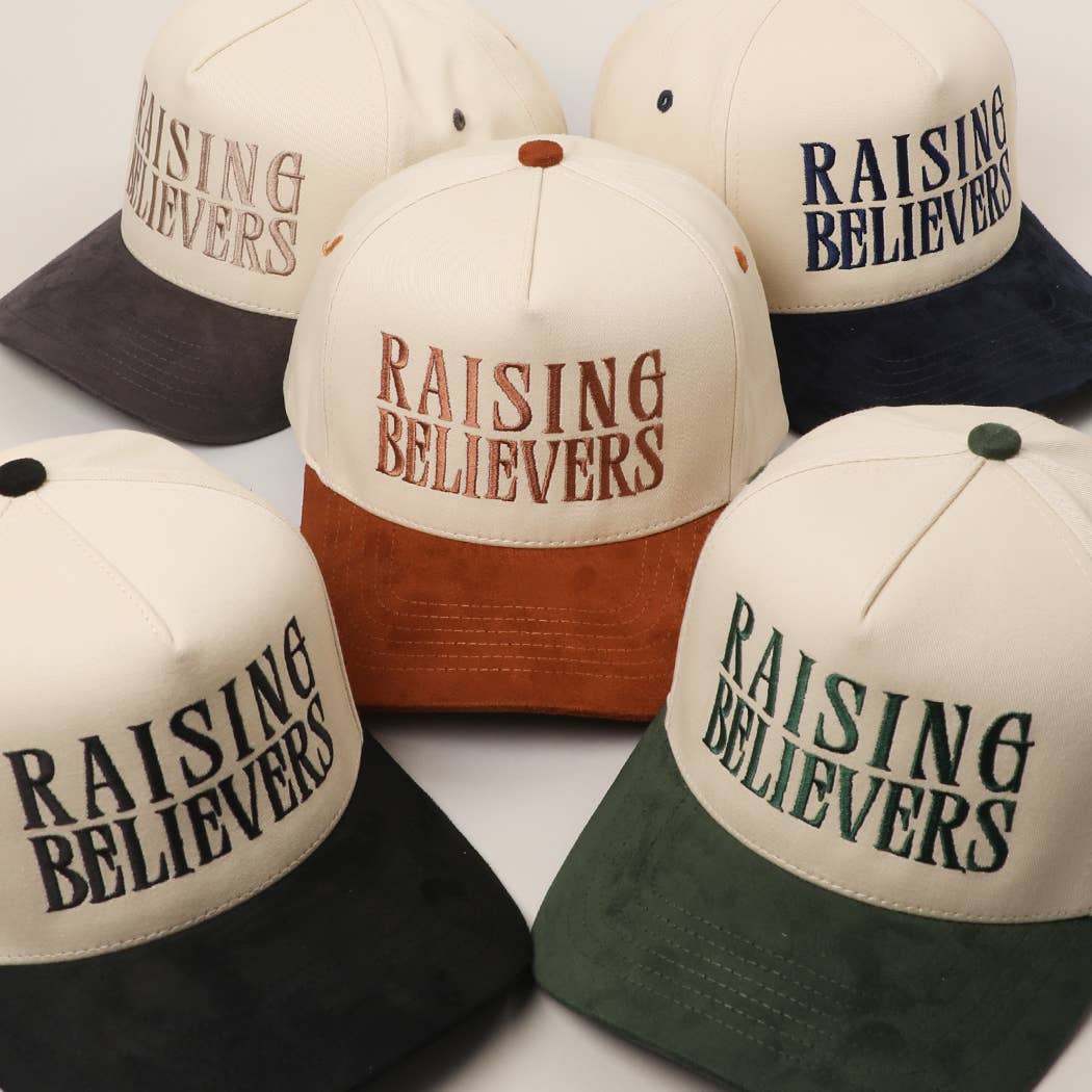 RAISING BELIEVERS Suede Two-Tone Trucker Hat: BLK / One Size { product_type }}