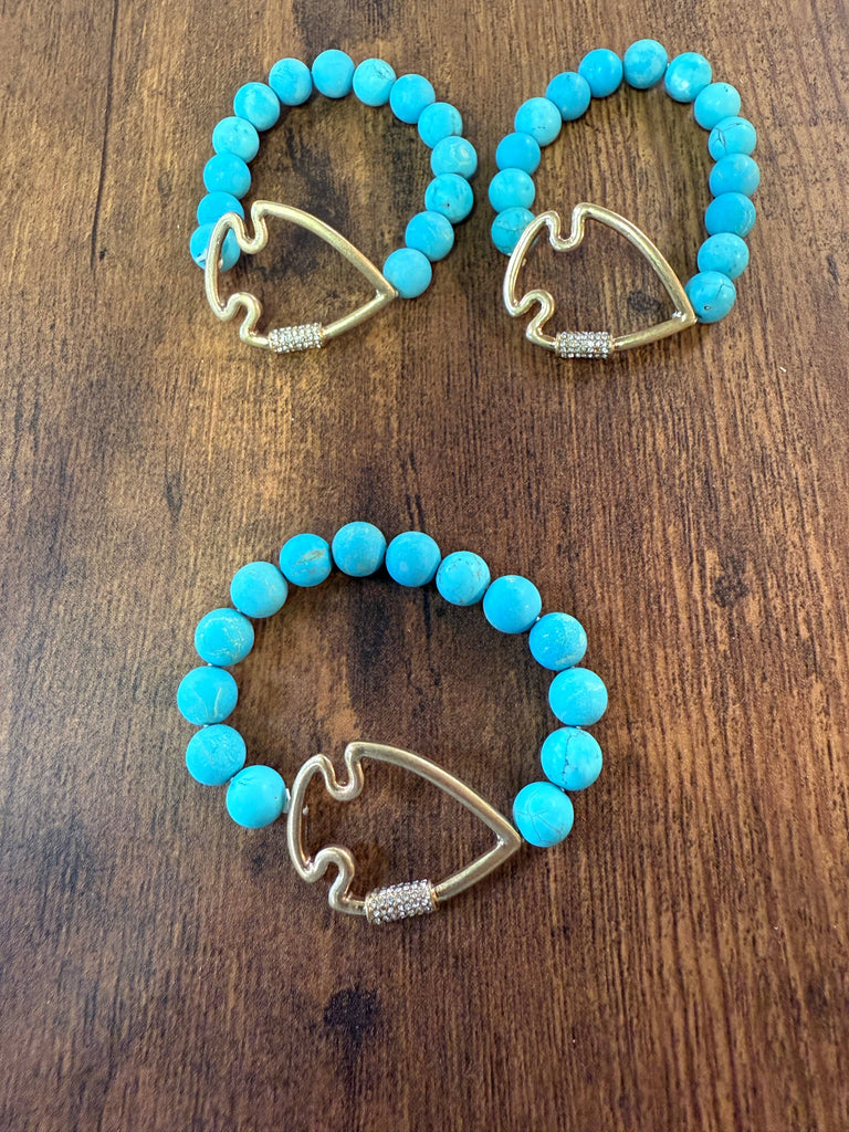 NEW! Bling Arrowhead Chunky Stone Stretch Bracelet: Pink Zebra Jasper-Paco Designs-Three Birdies Boutique, Women's Fashion Boutique Located in Kearney, MO