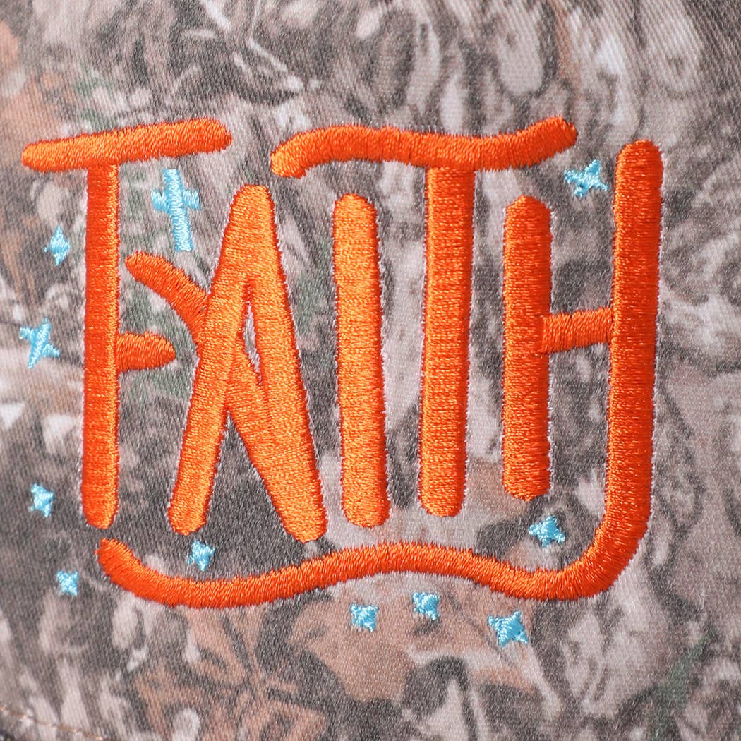 FAITH Embroidered Camo Trucker Hat: PINK CAMO / ONE SIZE { product_type }}