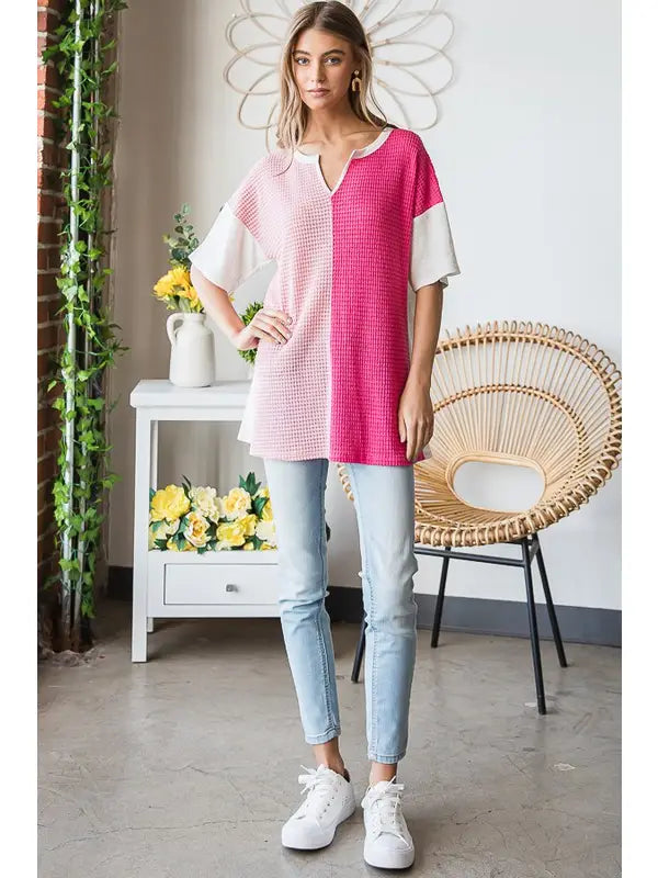 Light & Dark Pink Color Block Top-Shirts & Tops-Heimish-Three Birdies Boutique, Women's Fashion Boutique Located in Kearney, MO