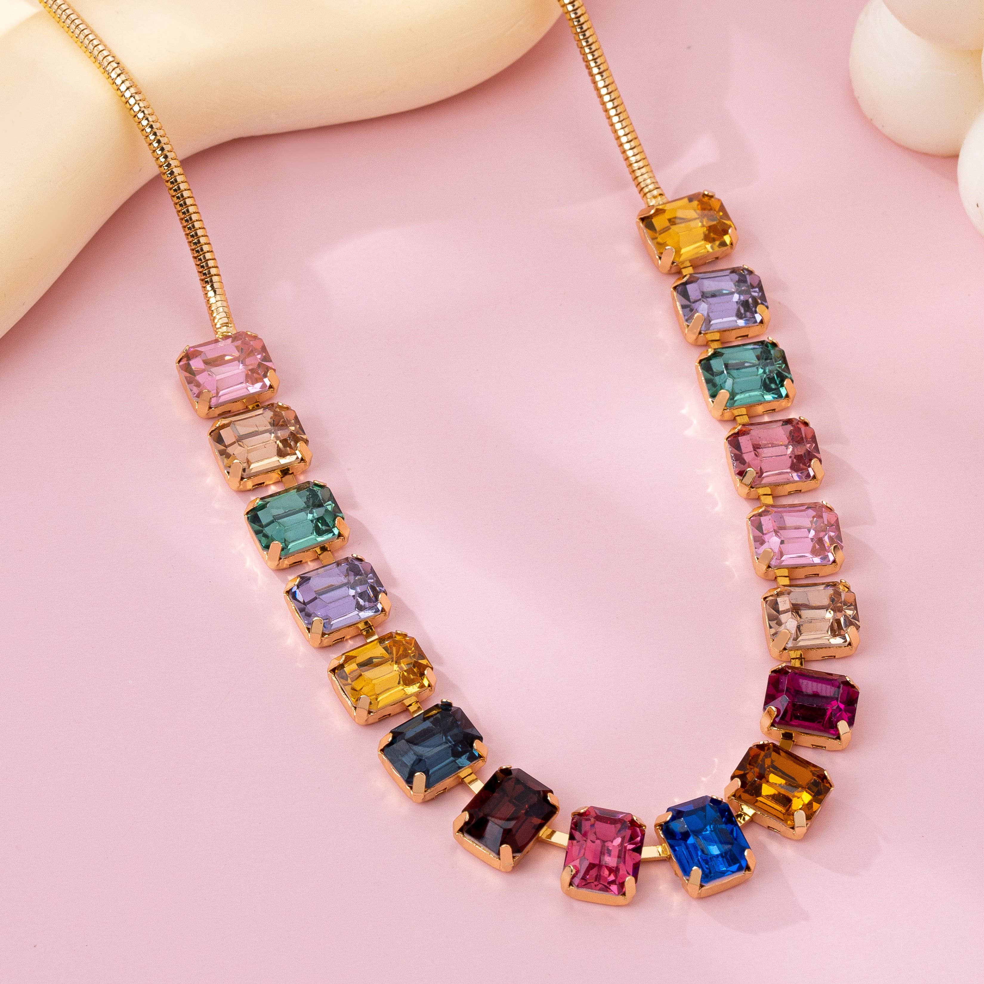 Rainbow Emerald-Cut Gemstone Statement Necklace { product_type }}