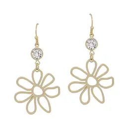 Open Flower with Rhinestone Earrings-Earrings-What's Hot-Three Birdies Boutique, Women's Fashion Boutique Located in Kearney, MO