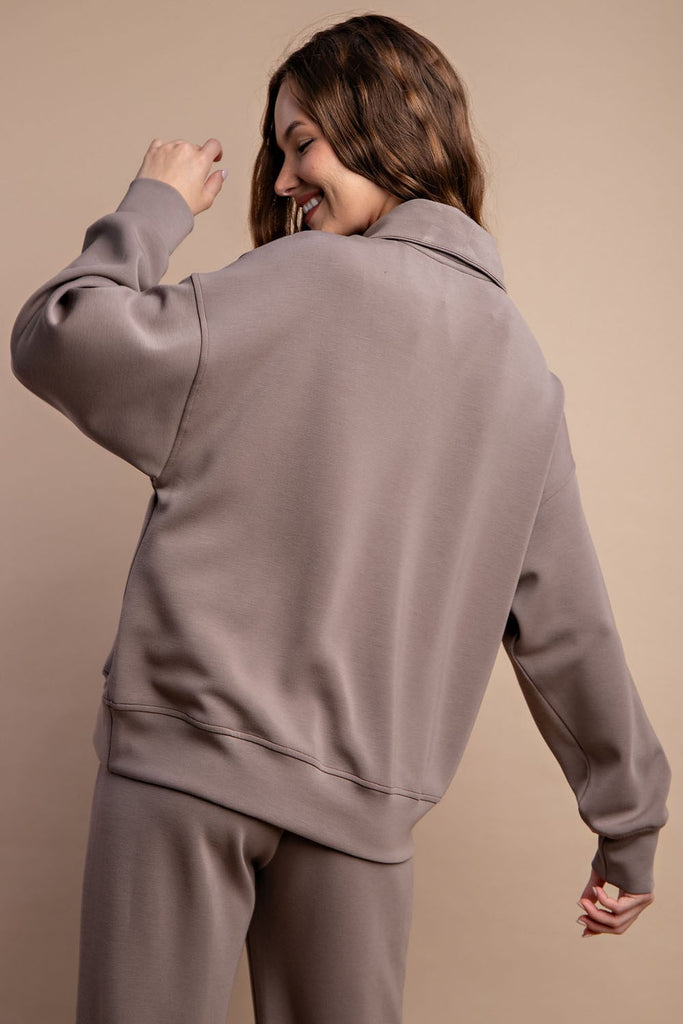 1/4 Zip Mock Neck Pullover-Top-Rae Mode-Three Birdies Boutique, Women's Fashion Boutique Located in Kearney, MO
