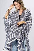 Indigo Mosaic Border Kimono { product_type }}