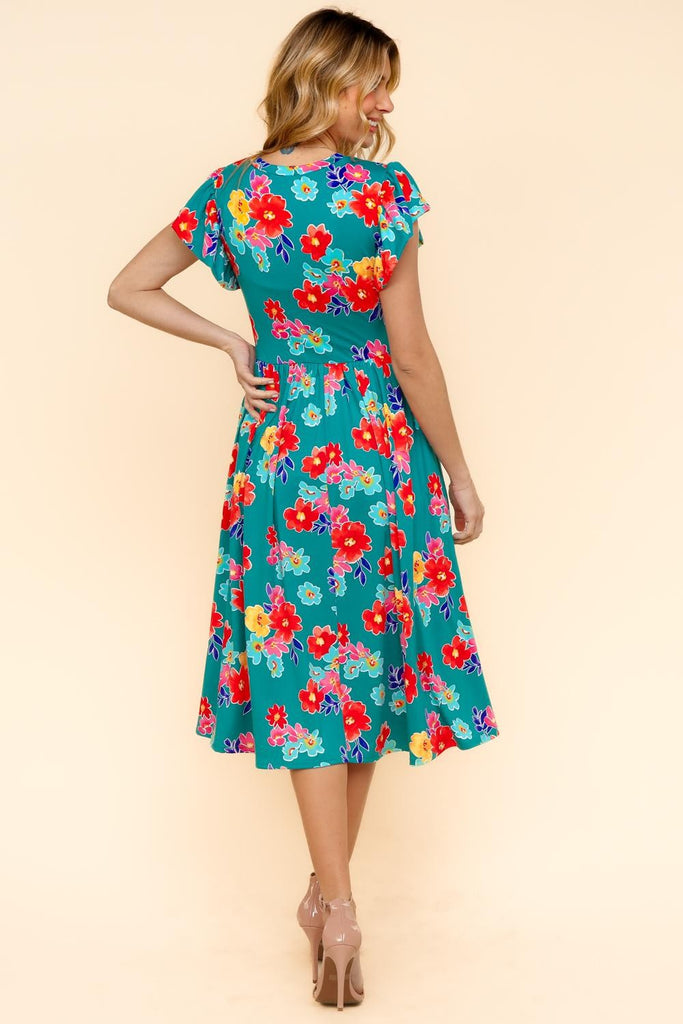 Fit and Flare Teal Midi Dress With Pockets-Dresses-Haptics-Three Birdies Boutique, Women's Fashion Boutique Located in Kearney, MO