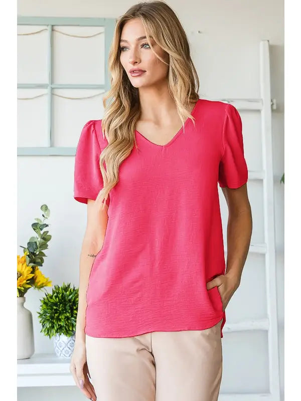 Berry Pink Puffed Sleeve Blouse-Shirts & Tops-Heimish-Three Birdies Boutique, Women's Fashion Boutique Located in Kearney, MO