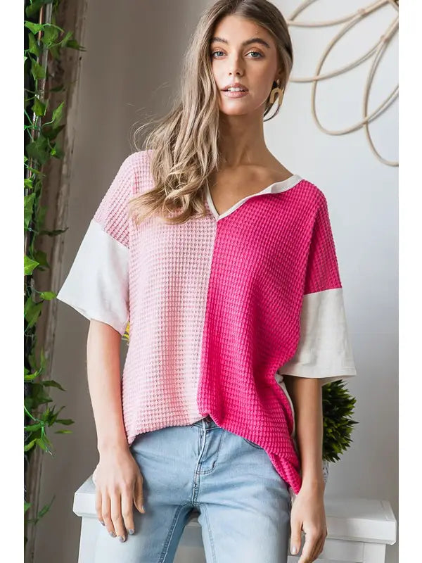 Light & Dark Pink Color Block Top-Shirts & Tops-Heimish-Three Birdies Boutique, Women's Fashion Boutique Located in Kearney, MO
