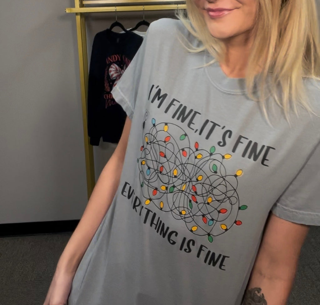 It's Fine, I'm Fine Tee-Graphic Tees-Tres Birdos Graphic Tees-Three Birdies Boutique, Women's Fashion Boutique Located in Kearney, MO