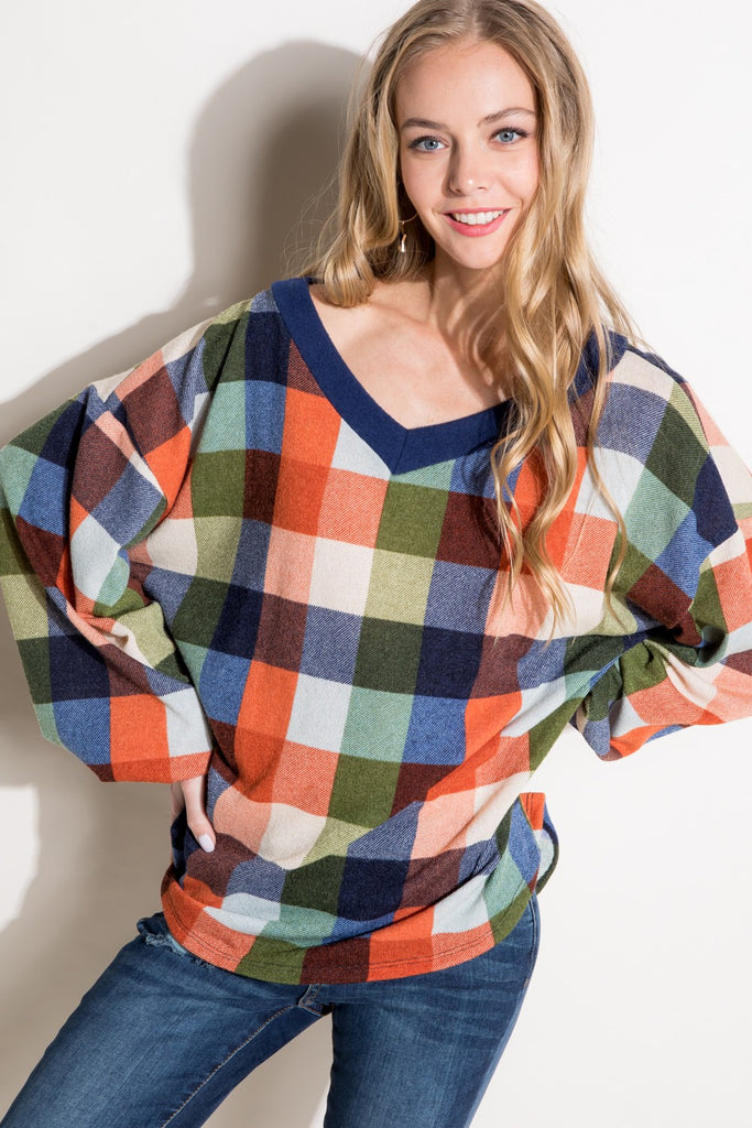Multi Plaid Boxy Top-Sweater-Luna-Three Birdies Boutique, Women's Fashion Boutique Located in Kearney, MO