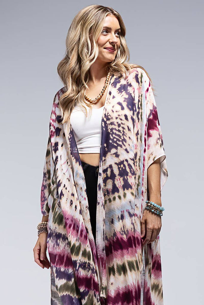 Tie-Dye Kimono Maroon-Urbanista-Three Birdies Boutique, Women's Fashion Boutique Located in Kearney, MO